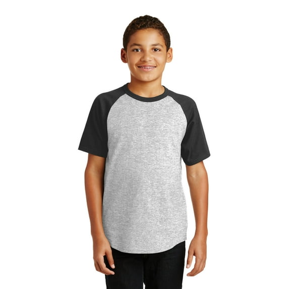 Sport-Tek Youth Short Sleeve Colorblock Raglan Jersey-XL (Heather Grey/ Black)
