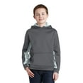 thumbnail image 1 of Sport-Tek Youth Sport Wick CamoHex Fleece Colorblock Hooded Pullover-S (Dark Smoke Grey/ White), 1 of 6