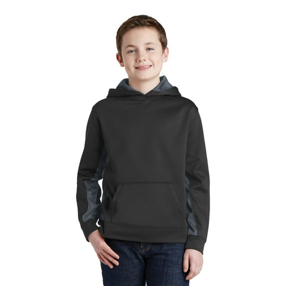 Sport-Tek Youth Sport-Wick CamoHex Fleece Colorblock Hooded Pullover. YST239