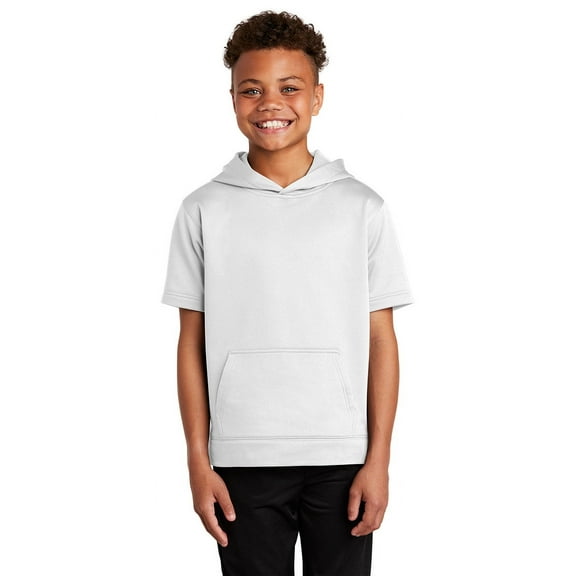 Sport-Tek Youth Sport-Wick Fleece Short Sleeve Hooded Pullover. YST251 - XS White