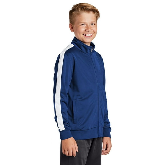 Sport Tek Teen Unisex Stripes on Shoulder and Sleeves Long Sleeves Jacket True Royal/Wht Small