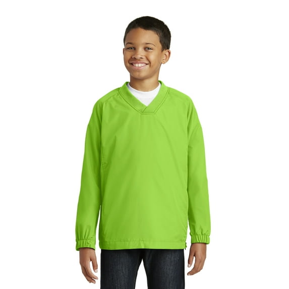 Sport-Tek Youth V Neck Raglan Wind Shirt-L (Lime Shock)