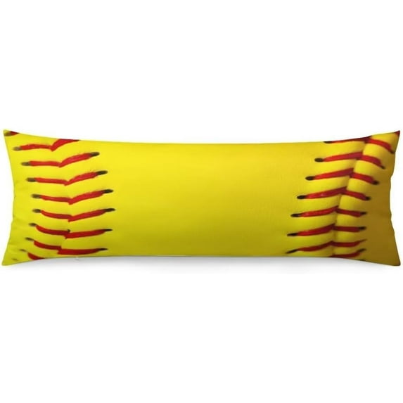 Sport Theme Body Pillow Cover Sports Baseball Worn Ball Laces Softball Laces Long Pillowcase with Zipper Retro Cushion Covers Decorative Soft Large Bedding Pillow Cases for Couch,Sofa,20"" x54,Yellow