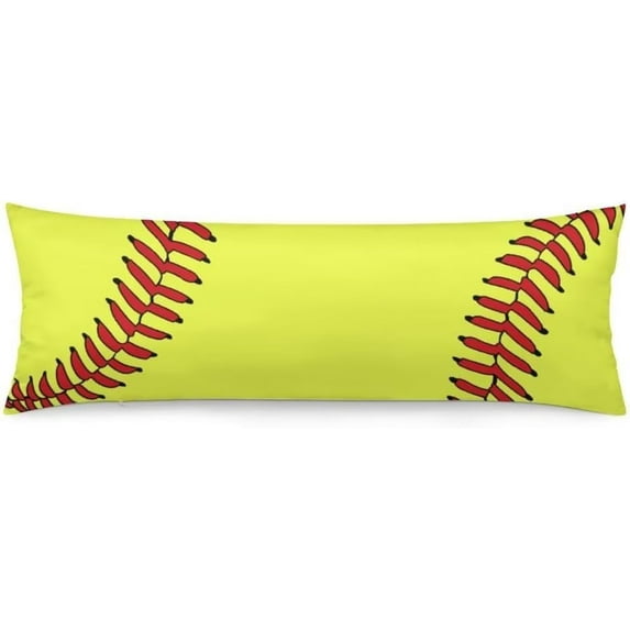 Sport Theme Body Pillow Cover Sports Yellow and Red Baseball Laces Softball Laces Long Pillowcase with Zipper Farmhouse Soft Cushion Covers Decorative Bedding Pillow Cases for Couch,Sofa 20"x54"