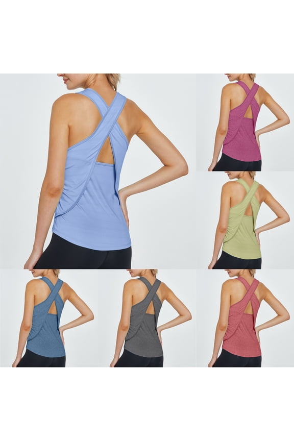 Sport Tops for Women Sleeveless Summer Athletic Tank Tops Open Back Basic Undershirt Tennis Yoga Athletic Running Shirts Stretch Gym Clothes (Purple,M)