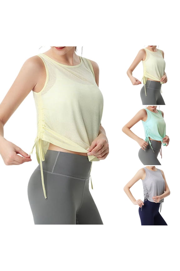 Sport Tops for Women Sleeveless Summer Athletic Tank Tops Open Back Basic Undershirt Yoga Shirts Athletic Running Plus Size Racerback Breathable Tee (Yellow,L)