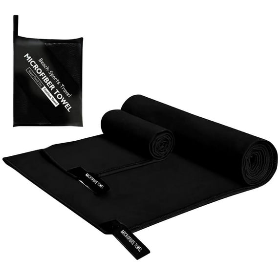 Sport Towel, Gym and Exercise Fitness, Super Absorbent, Fast Drying Microfiber, for Swimming, Yoga, and Travel, Black, by FAJHHA