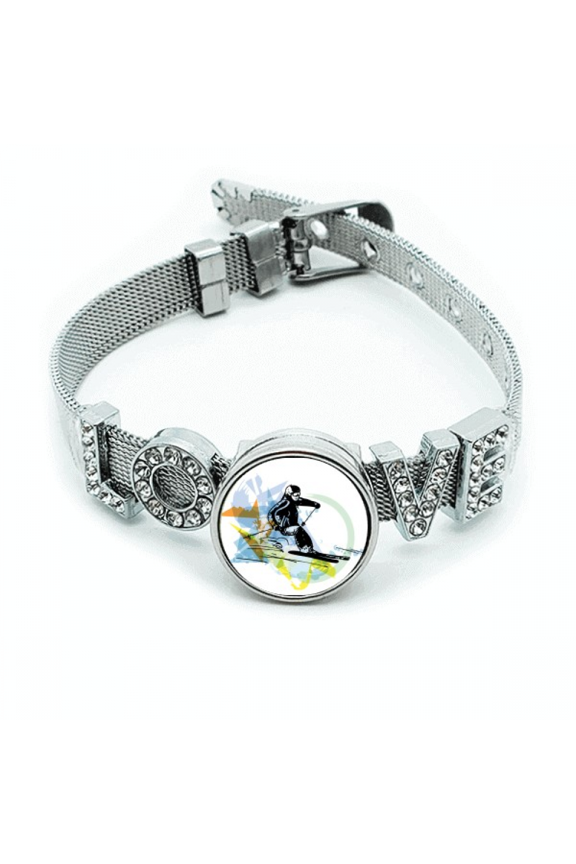 Sport Winter Athletes Freestyle Skiing Watercolor Bracelet Wristband Crystal Love Adjustable Bangle
