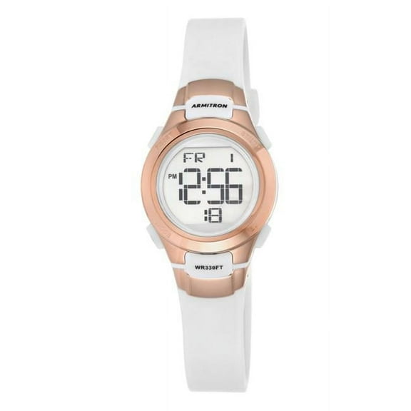 Sport Women's 45/7012RSG Rose Gold-Tone Accented Digital Chronograph White Resin Strap Watch