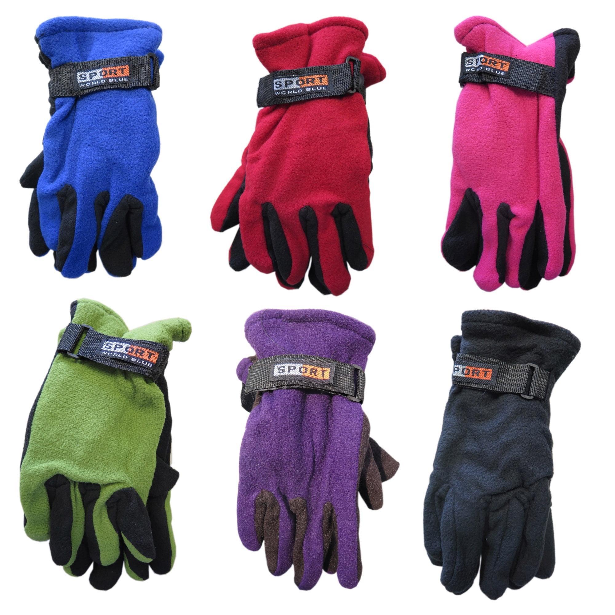 Sport World Blue Unisex Winter Fleece Gloves With Strap Assorted