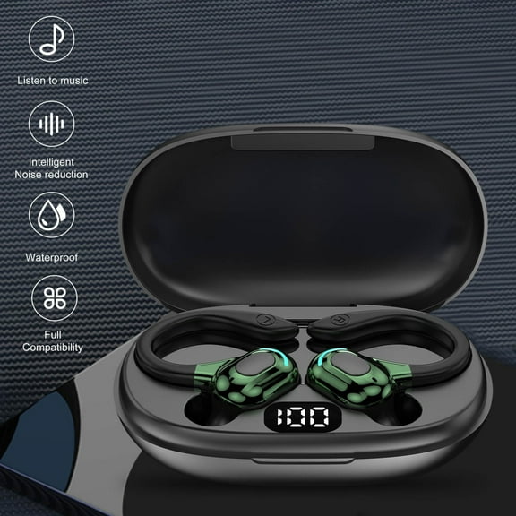 Sport X20 by Ruroz, True-Wireless Workout Earbuds, Rotatable and Extendable Ear Hooks, Noise Cancelling, Deep Bass, IP68 Waterproof, Sweatproof, Dustproof, 48H Play, Sport Earbuds for Gym - Green