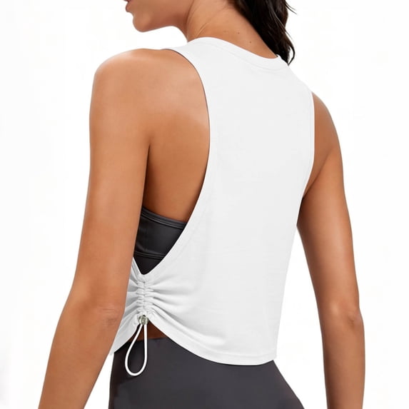 Sport Yoga Tank Tops for Women Cropped Sleeveless Athletic Shirts Large Armhole Ruched Gym Running tshirt( White, S )