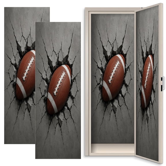 Sport 2 Pcs School Locker Magnetic Wallpaper 12" x 36" Rugby Sports Football American Cracked Wall Explosion Concrete Debris Reusable Removable Locker Accessories Back to School Supplies