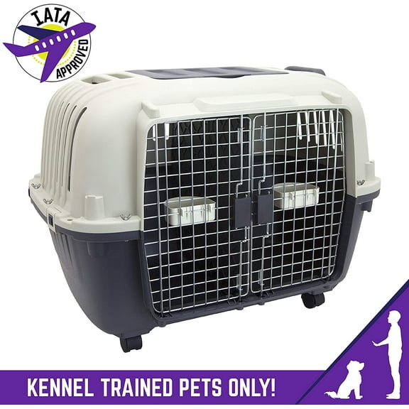 SportPet Designs Durable Plastic Airline Approved Pet Kennel, Double Wire Door
