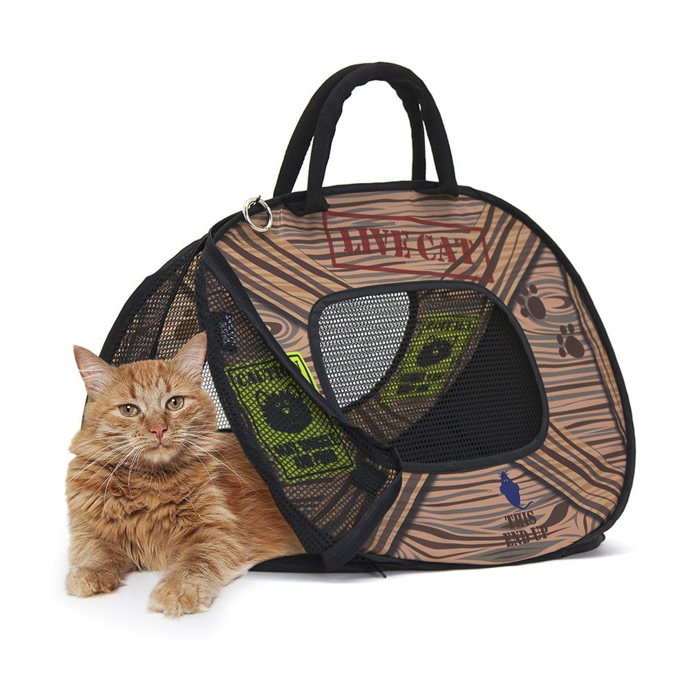 Medium Brown and Black Collapsible Pet Carrier with Mesh Panels