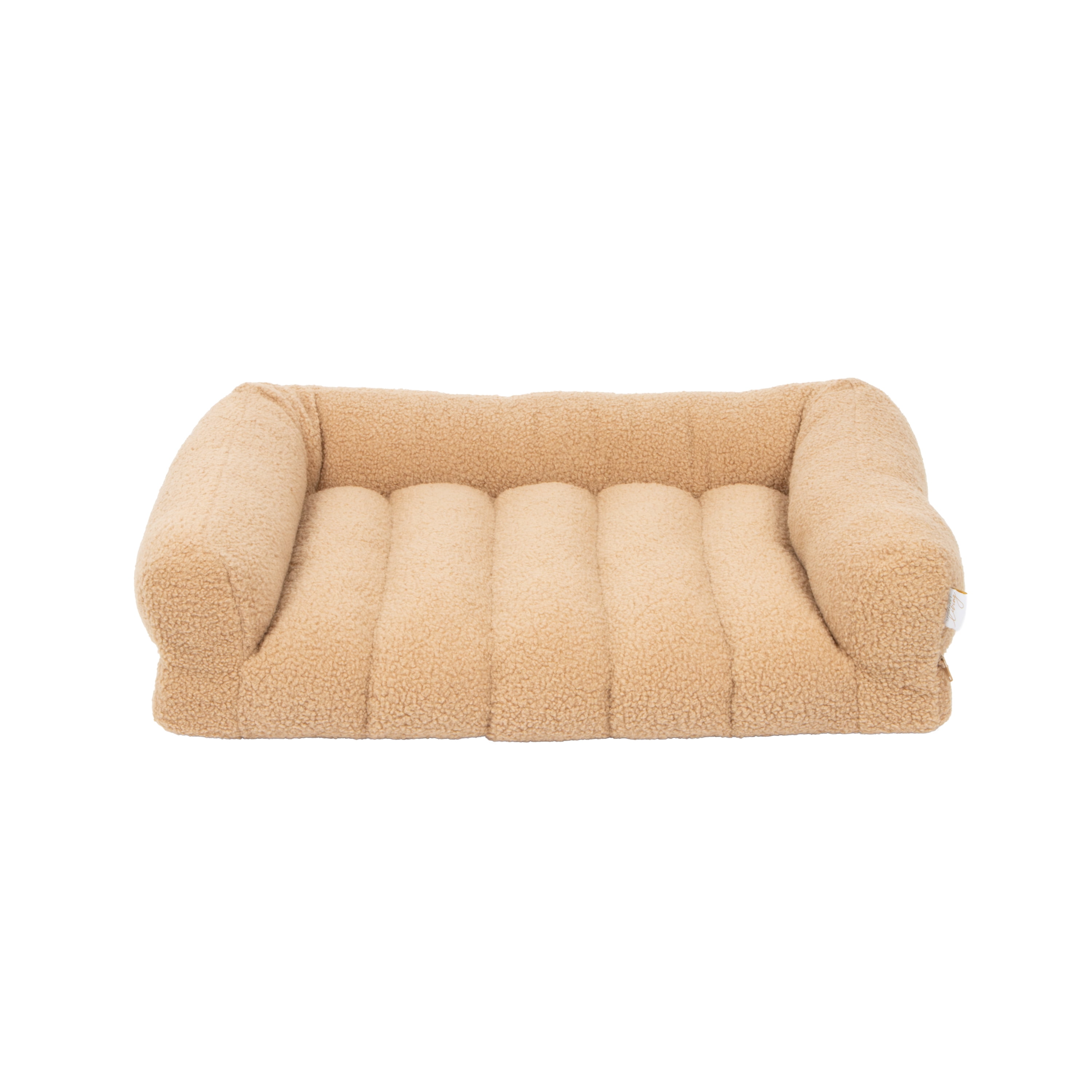 SportPet Designs Quilted Sherpa Sofa-Style Pet Bed Lounger, Brown, Medium, 30 in x 22 in x 7.5 in