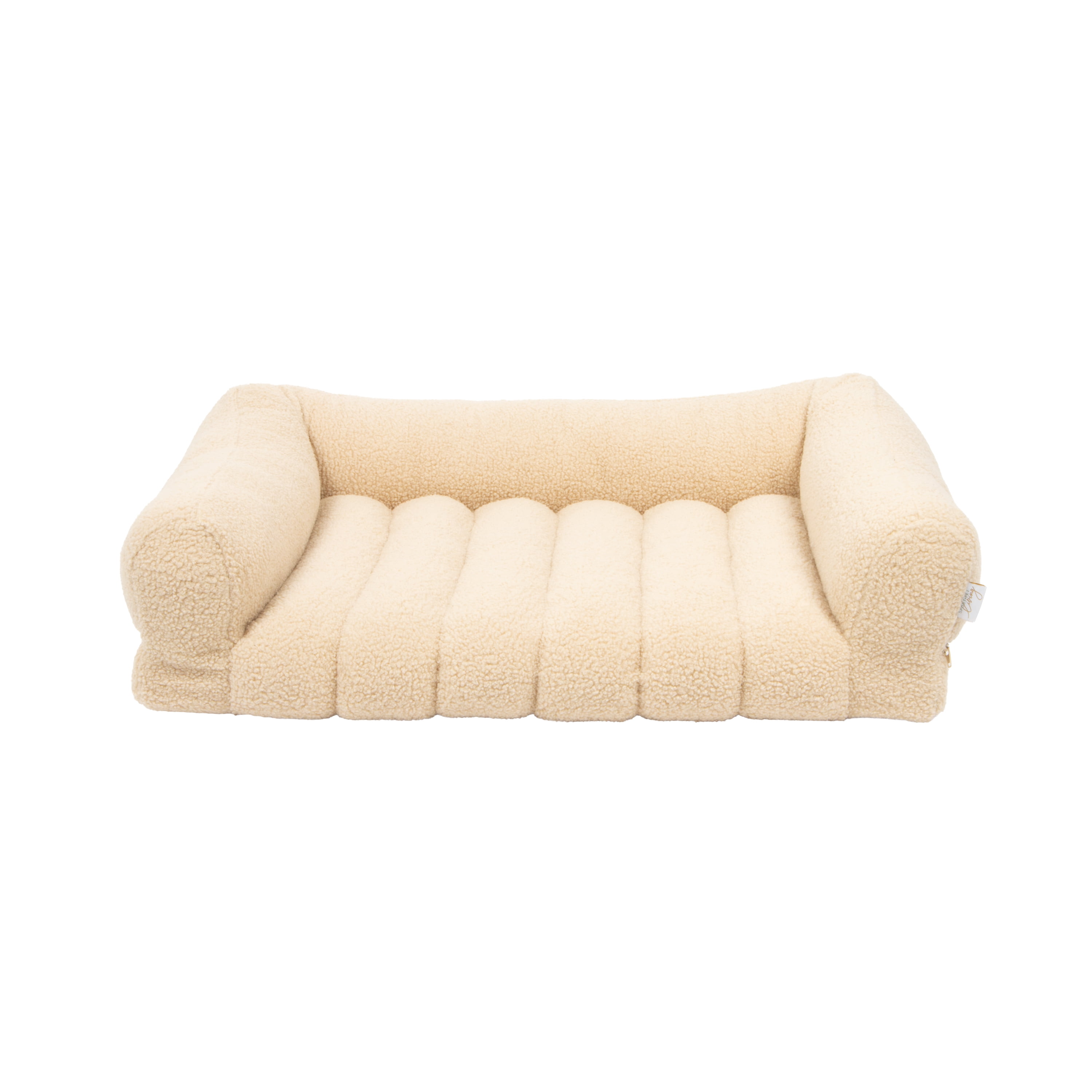 SportPet Designs Quilted Sherpa Sofa-Style Pet Bed Lounger, Tan, Large, 35 in x 25.5 in x 8 in
