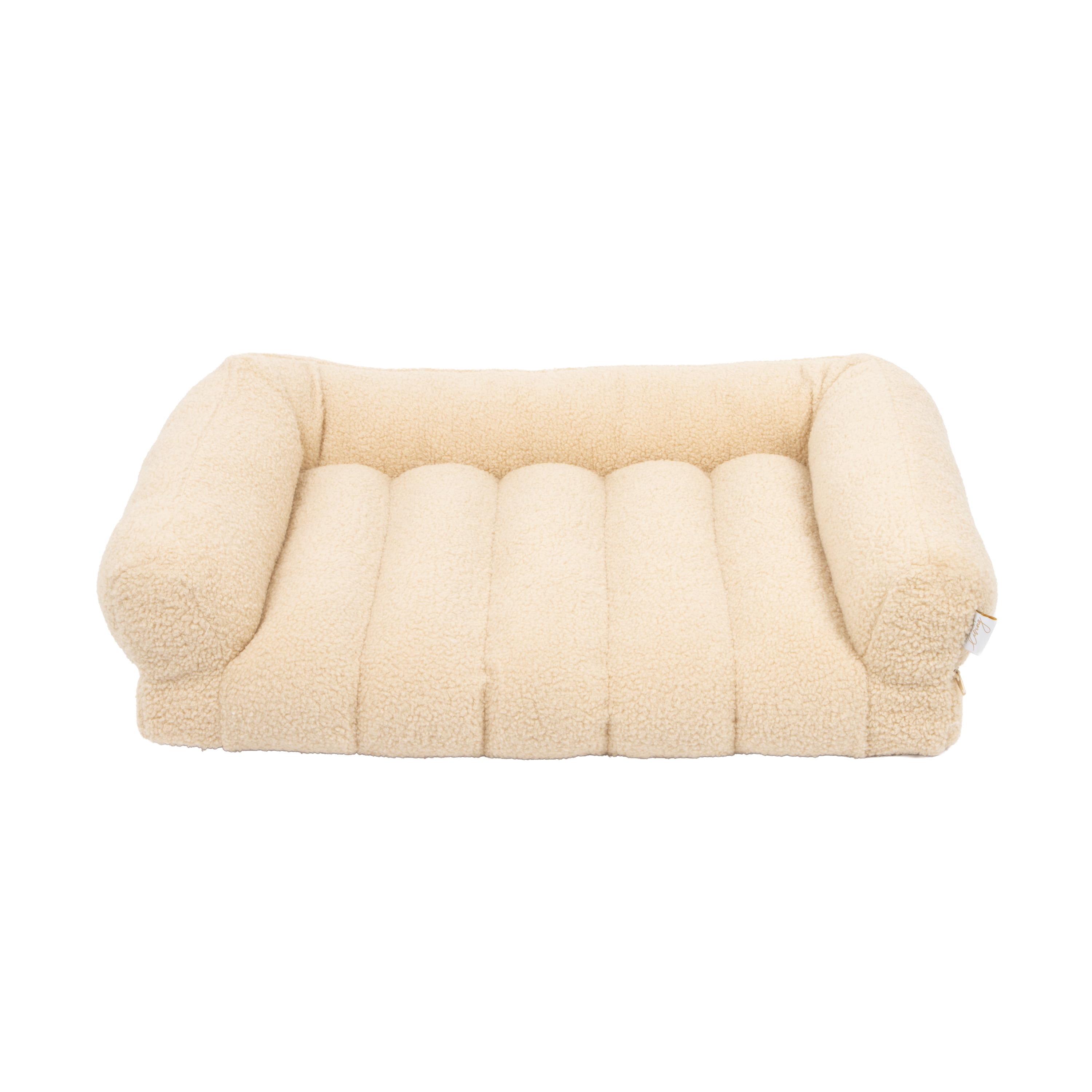 SportPet Designs Quilted Sherpa Sofa-Style Pet Bed Lounger, Tan, Medium, 30 in x 22 in x 7.5 in