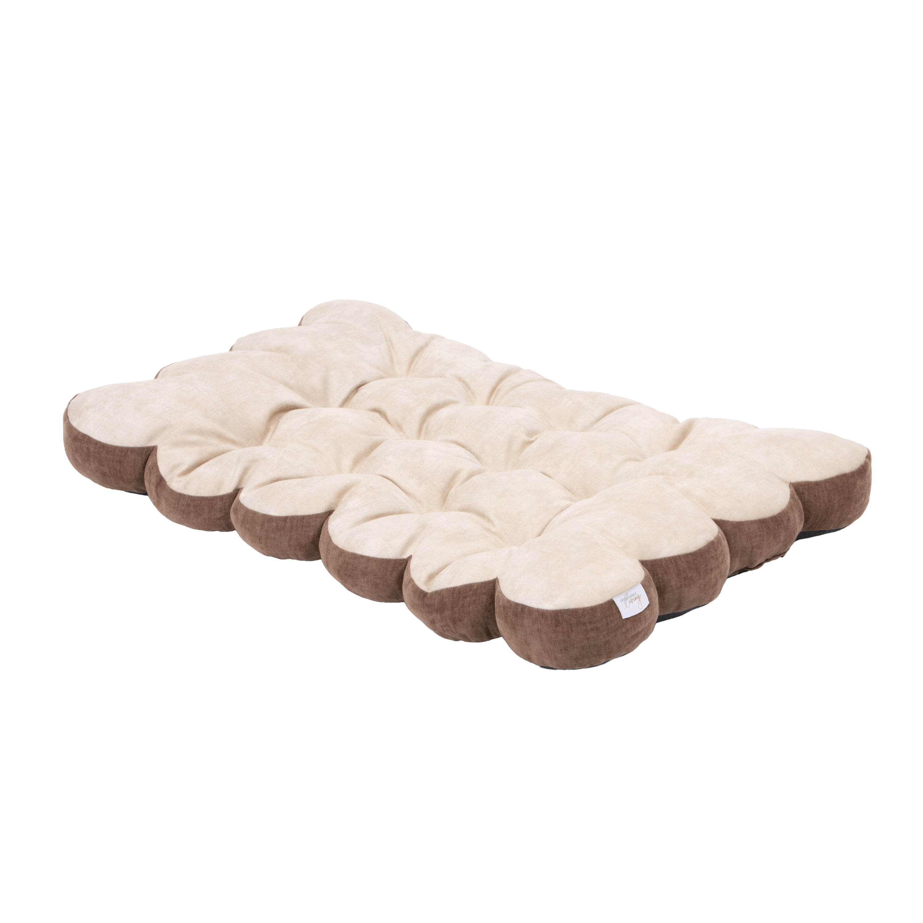 SportPet Designs Tufted Sherpa Cushion Pet Bed, Tan, Large 36 in x 22 in