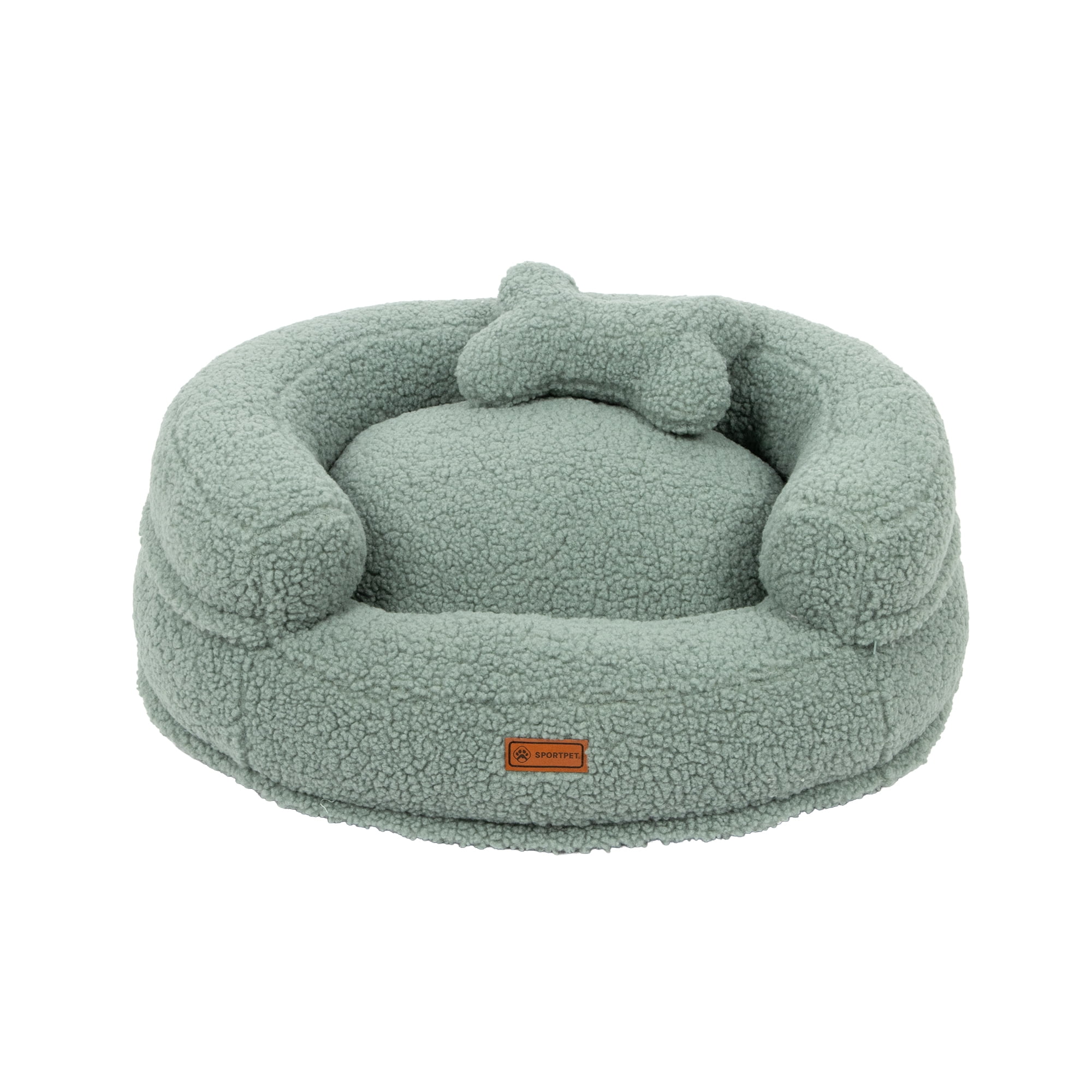 SportPet Round Plush Sherpa Cuddler Pet Bed with Bone Pillow, Blue, One Size