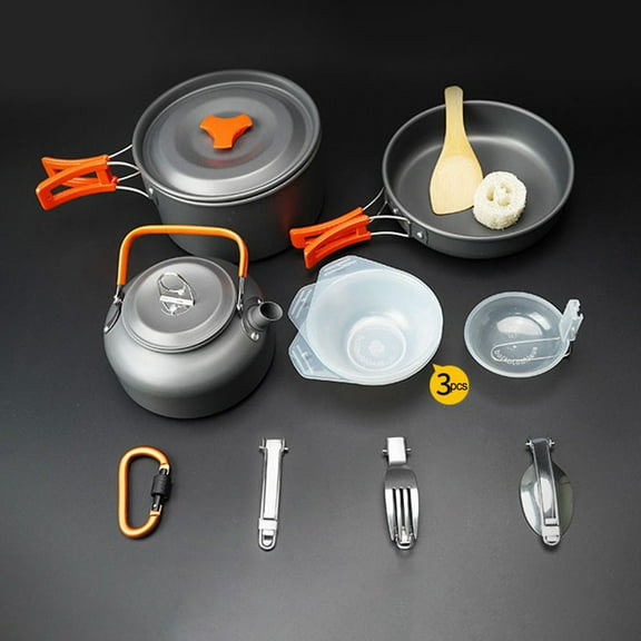 Sportact Camping Essentials,Portable Outdoor Camping Cookware Set for 2-3 People - Lightweight & For Durable,Outdoor Sports