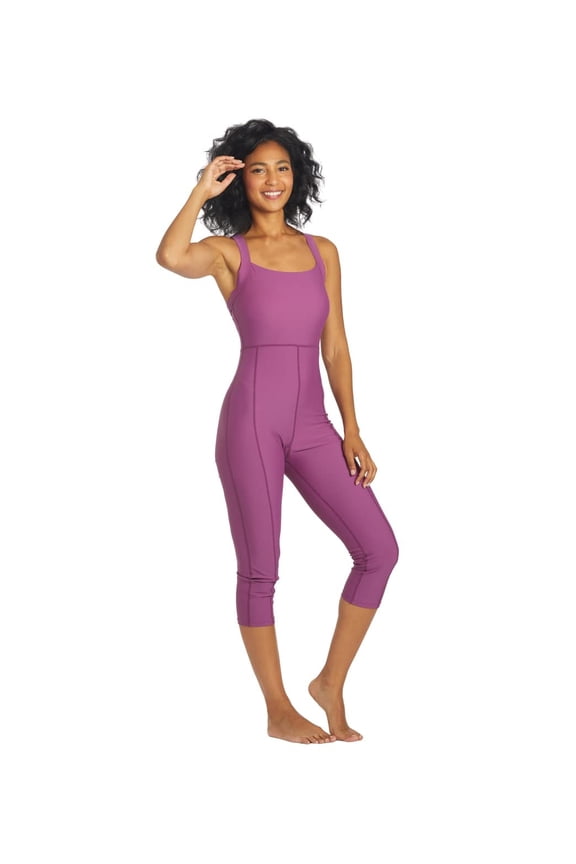Active Solid One Piece Cropped Swim Unitard, High Cut, Removable Cup (Women’s)