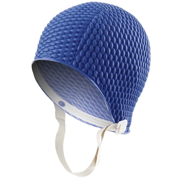 Sporti Heavy-Duty Textured Rubber Swim Cap with Adjustable Chin Strap