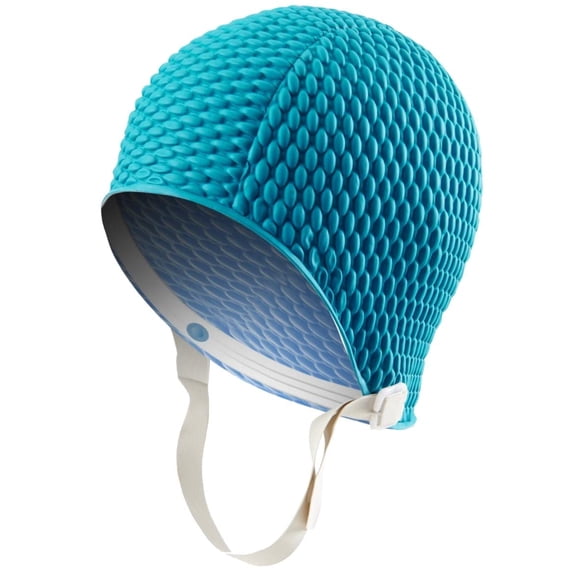 Sporti Heavy-Duty Textured Rubber Swim Cap with Adjustable Chin Strap
