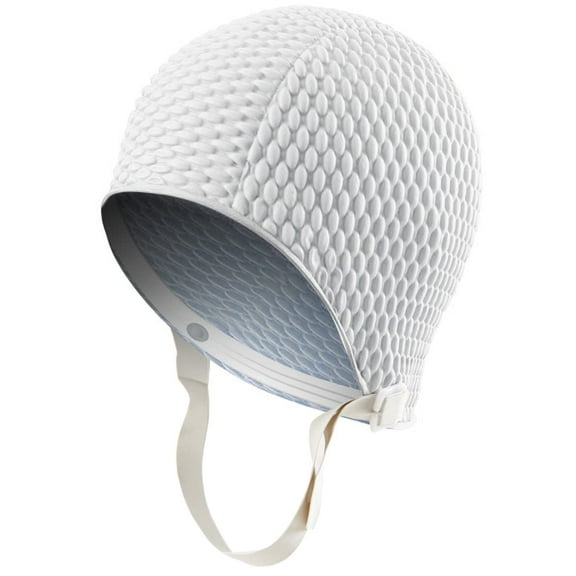 Sporti Heavy-Duty Textured Rubber Swim Cap with Adjustable Chin Strap