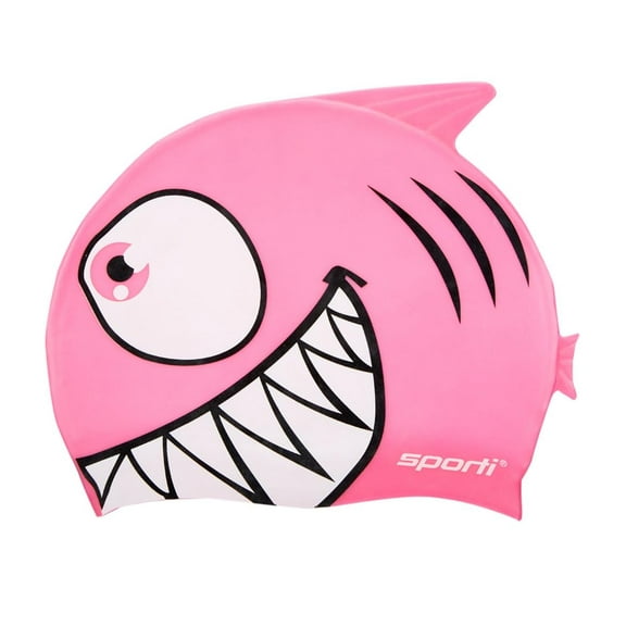 Sporti Junior Silicone Swim Cap - Cartoon Shark Design, Easy On/Off, Children's Size