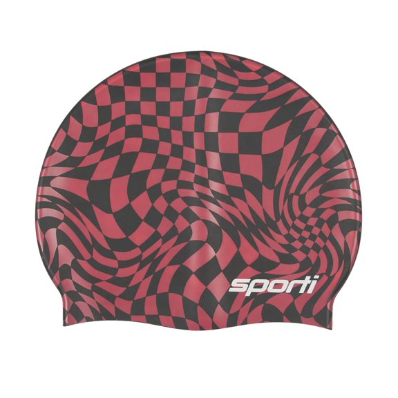 Sporti Silicone Swim Cap - Colorful Checkered, Snug Fit, Anti-Slip, Latex-Free