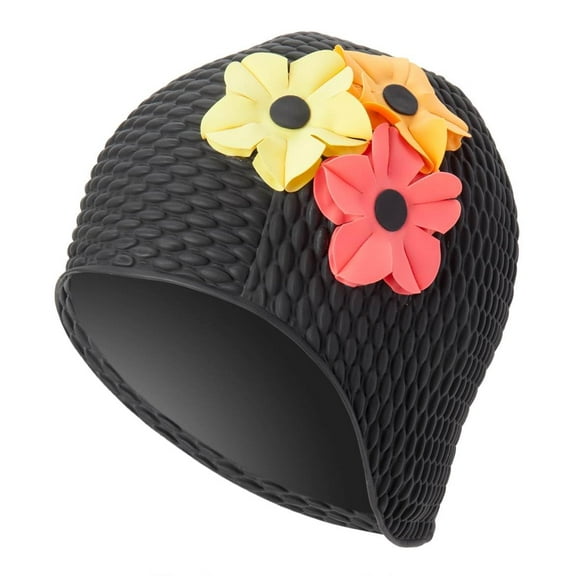 Sporti Floral Three-Panel Rubber Swim Cap, Comfortable Fit, Logo-Free