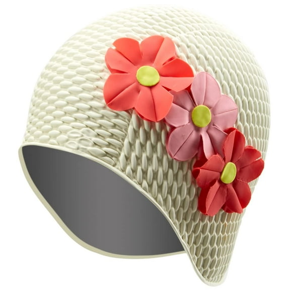 Sporti Floral Three-Panel Rubber Swim Cap, Comfortable Fit, Logo-Free