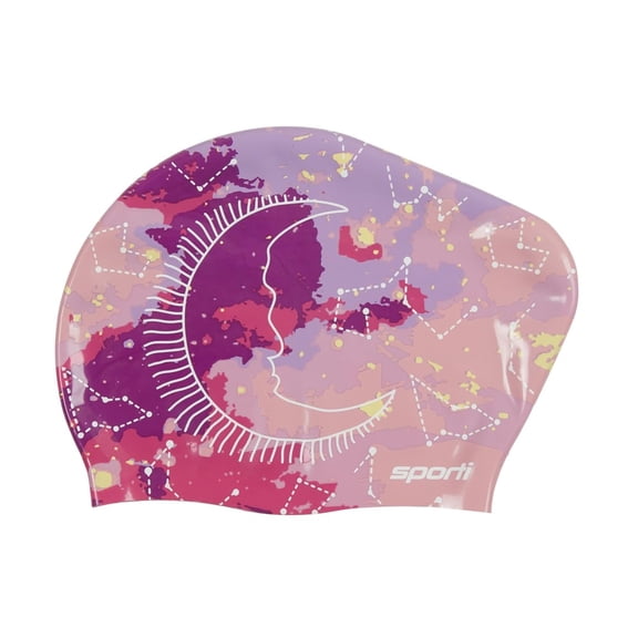 Sporti Galaxy Silicone Swim Cap for Long Hair, Anti-Slip, Chlorine-Resistant, Compressive Fit