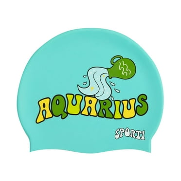 Sporti Groovy Zodiac Aquarius Silicone Swim Cap, Snug Fit, Contoured Shape, Latex-Free