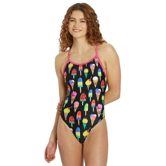 Sporti Miami Vibes Tie Back One Piece Swimsuit, High Cut, Unpadded, Athletic (Women’s)