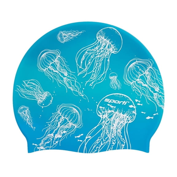 Sporti Silicone Swim Cap - Jellyfish Design, Snug Fit, Anti-Slip, Lightweight, Latex-Free