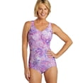 thumbnail image 1 of Sporti Jungle Floral Conservative Printed Girl Leg One Piece Swimsuit - Violet - 8, 1 of 6