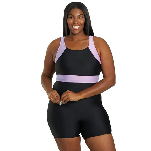 Sporti Plus Size Colorblock Unitard One Piece Swimsuit, High Cut, Removable Cup (Women's Plus)