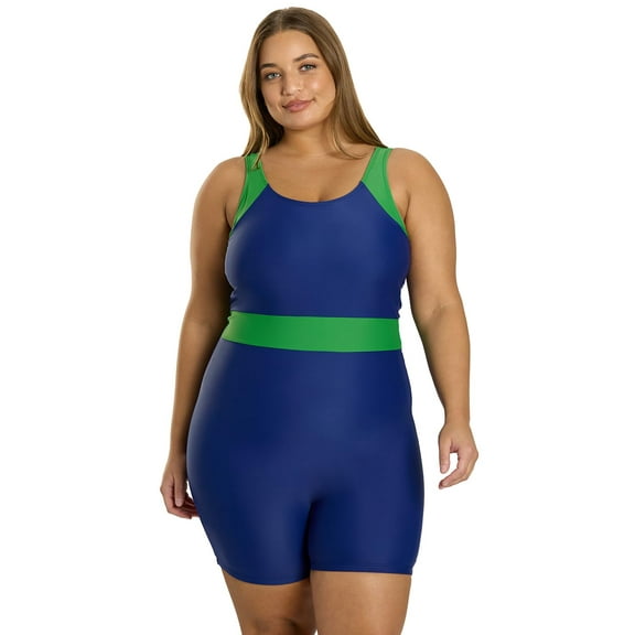 Sporti Plus Size Colorblock Unitard One Piece Swimsuit, High Cut, Removable Cup (Women's Plus)