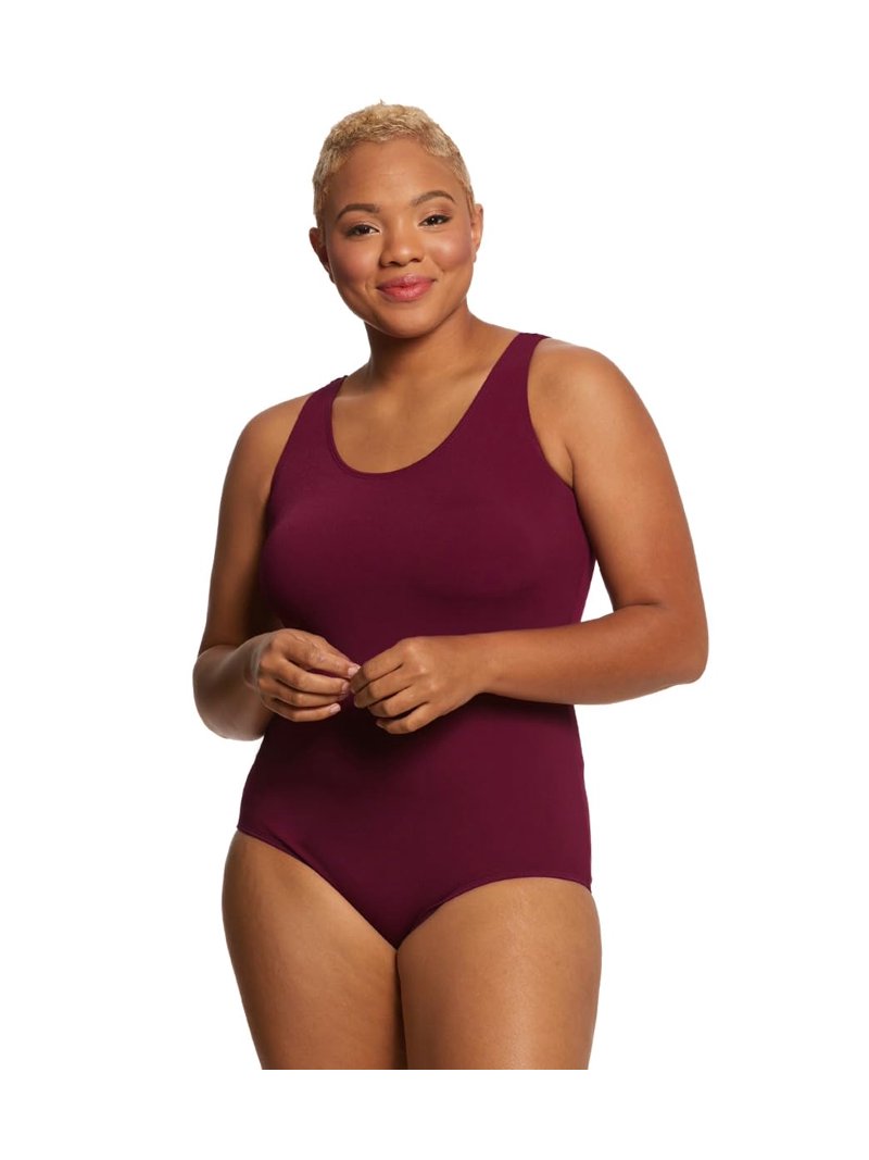 Sporti Plus Size Moderate Scoop Back One Piece Swimsuit, High Cut