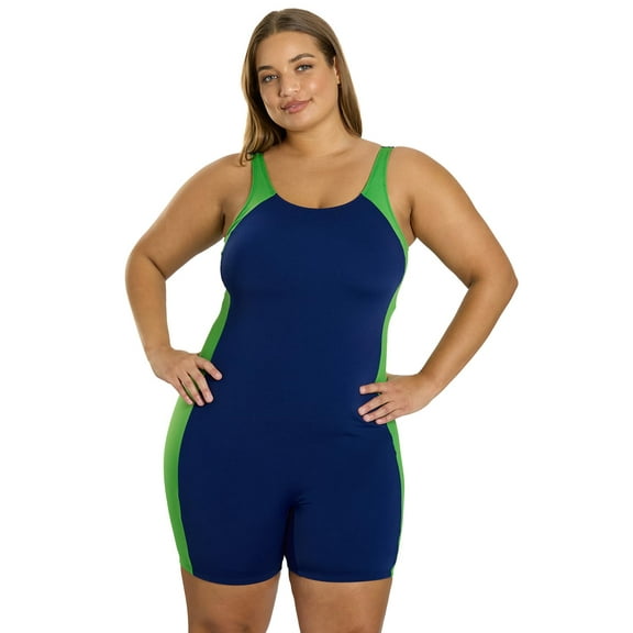 Sporti Plus Size HydroLast Chlorine Resistant Splice Unitard, High Cut, Removable Cup (Women's Plus)