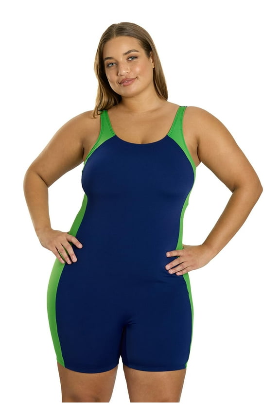 Plus Size HydroLast Chlorine Resistant Splice Unitard, High Cut, Removable Cup (Women's Plus)