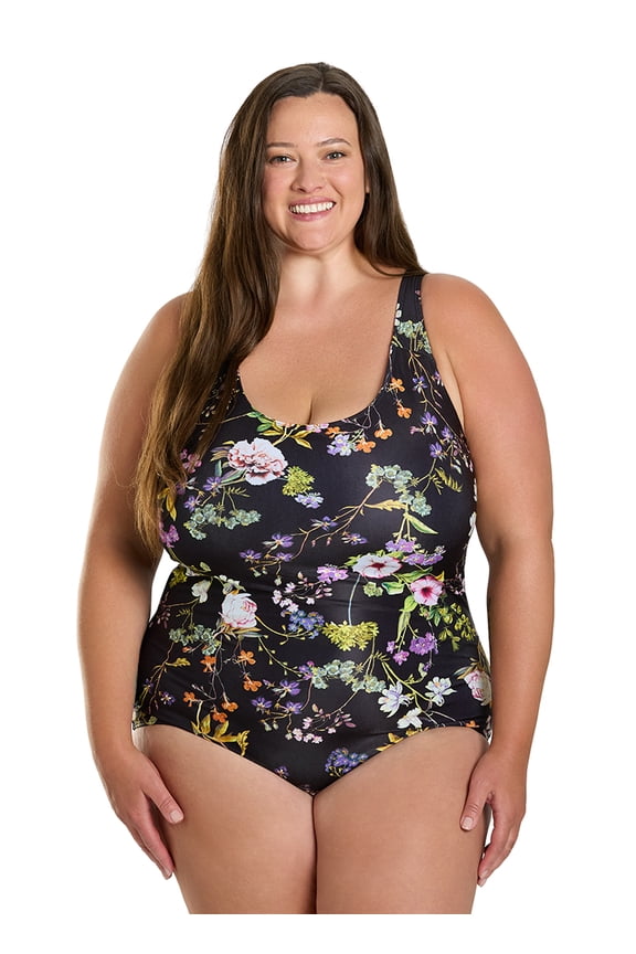 Plus Size HydroLast Moonlit Flora Chlorine Resistant Moderate Scoop Back One Piece Swimsuit (Women's Plus)