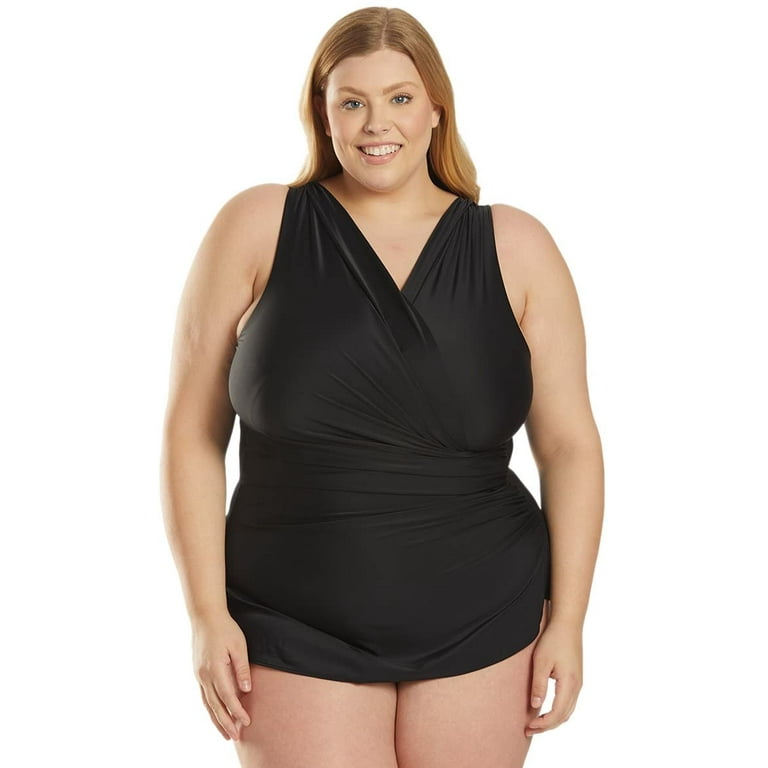 Sporti Plus Size Isabella Tummy Control Wrap One Piece Swimsuit Black 20W
