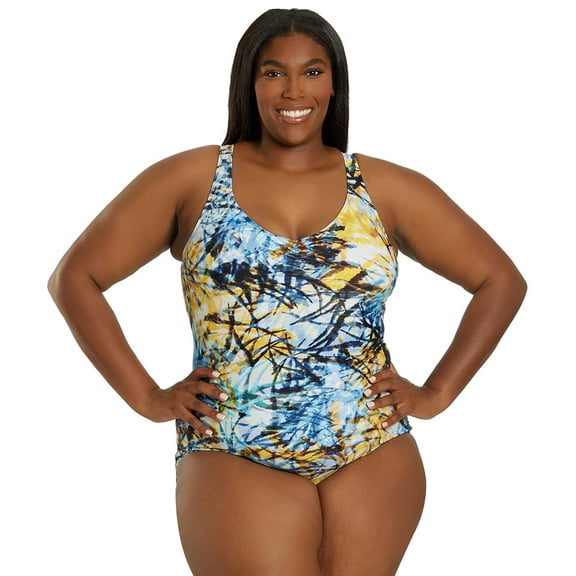 Sporti Unitard Breezy Palms One Piece Swimsuit, High Cut, Removable Cup (Women’s)