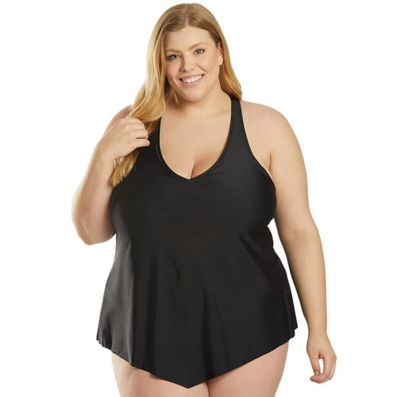 Sporti Plus Size Sofia Flowy Racerback Tankini Top, Removable Cup, Athleisure (Women's Plus)