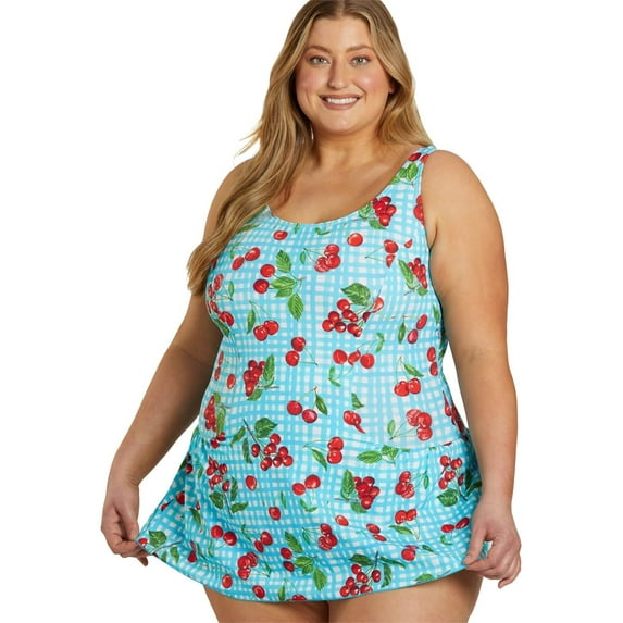 Sporti Plus Size Summer Picnic Swim Dress, Scoop Neck, Seamless (Women's Plus)