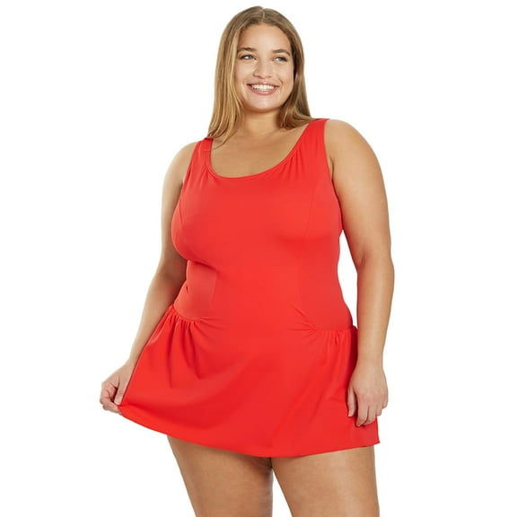 Sporti Plus Size Swim Dress, Scoop Neck, Seamless (Women's Plus)