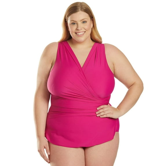 Sporti Plus Size Isabella Tummy Control Wrap One Piece Swimsuit, Soft Cup, Athletic (Women's Plus)